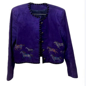 Patricia Wolf purple western suede Leather jacket with hand painted hors…